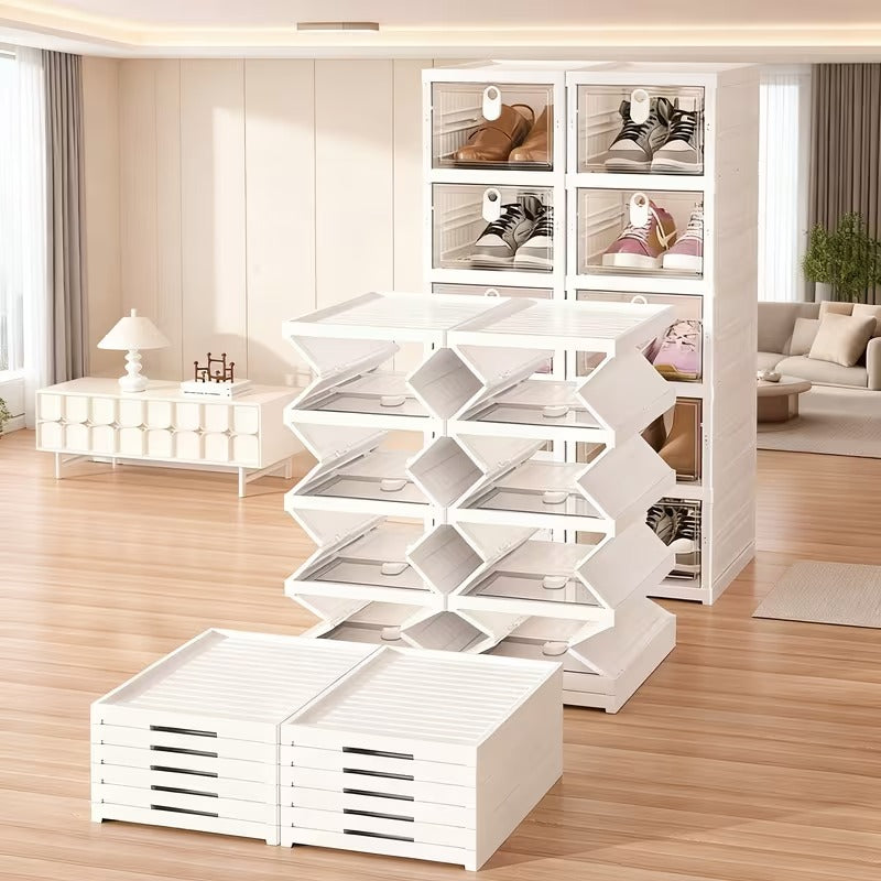 ArceFold™ Transparent Drop-Front Shoe Organiser | For Sneakers, Heels, Boots, Loafers, Slippers (26 cm x 35 cm x 90 cm)